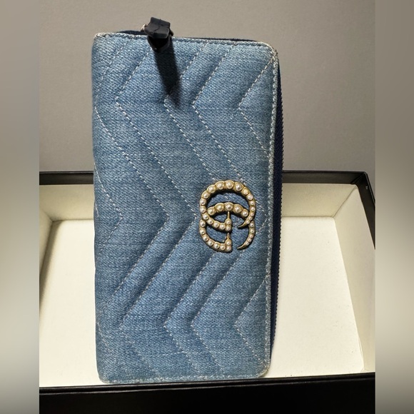 RARE Gucci GG Marmont Denim Quilted Zip Around Wallet Excellent Condition - Picture 2 of 8
